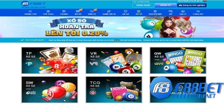 Sảnh xổ số F88BET rất phong phú